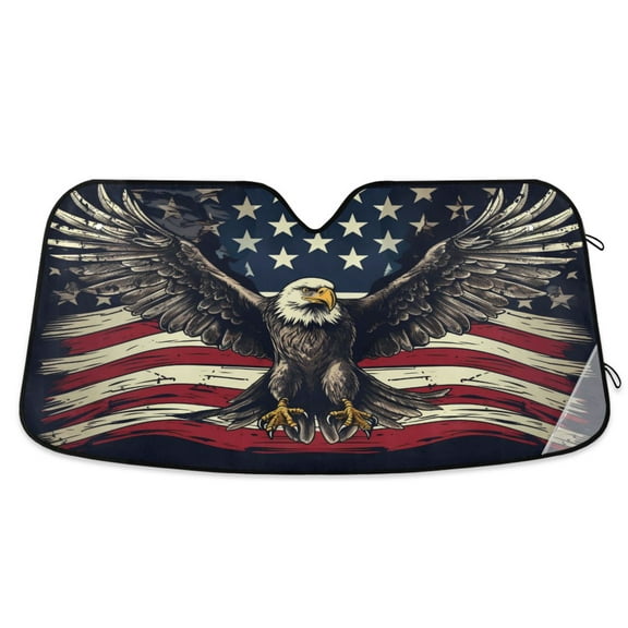 Hand Drawn Eagle and American Flag Car Windshield Sun Shade Foldable Car Front Window Visor Heat and UV Protection 55x27.6