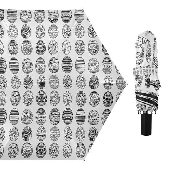 Hand Drawn Easter Eggs Compact Sun Umbrella Windproof Travel Umbrellas for Rain Strong Portable UV Protection