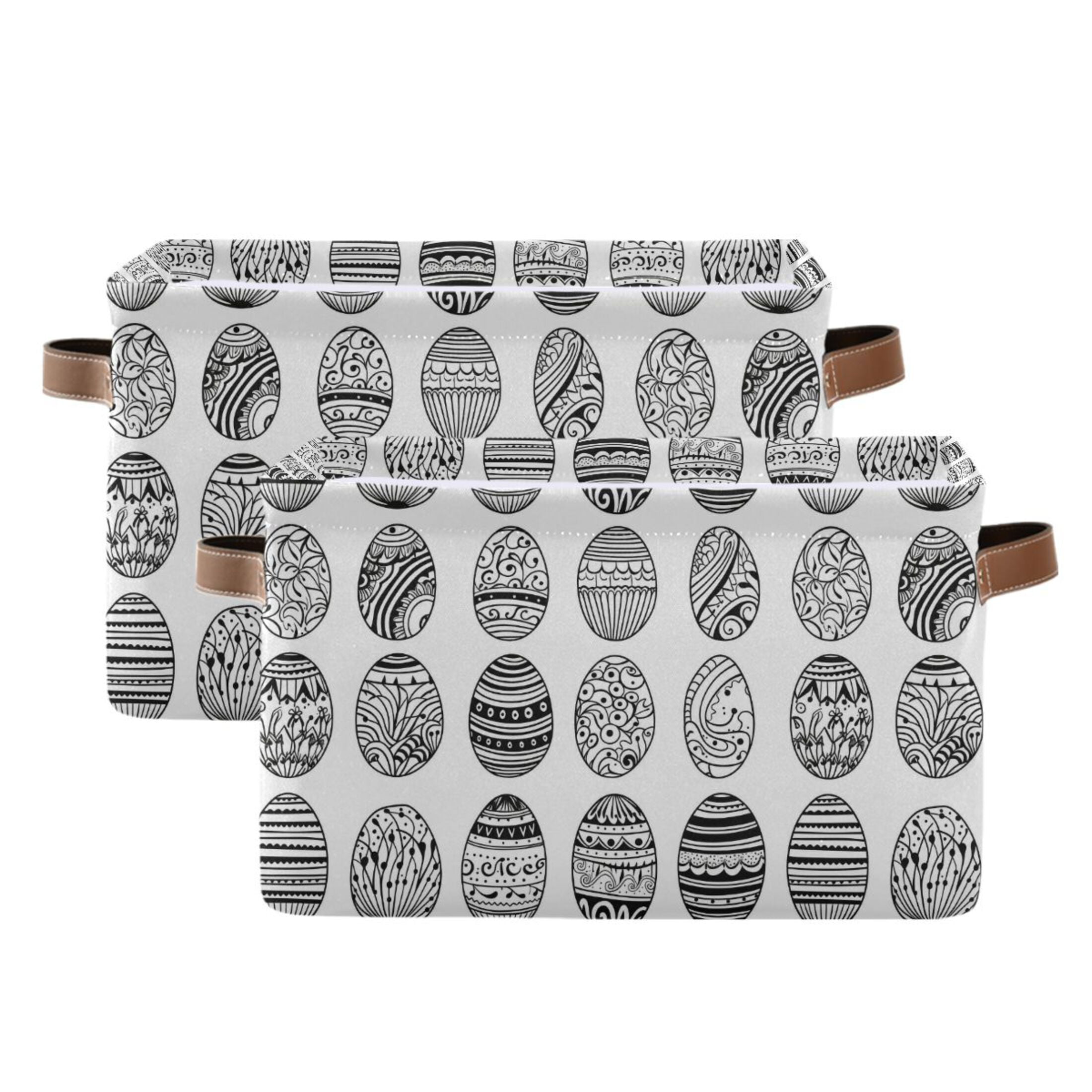 Hand Drawn Easter Eggs Storage Bins with Handle Fabric Organizer Basket Foldable Box 2 Pack 14.2x10.2x8.3