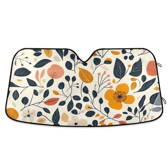 Hand Drawn Flower Leaf Car Windshield Sun Shade Foldable Car Front Window Visor Heat and UV Protection 55x27.6