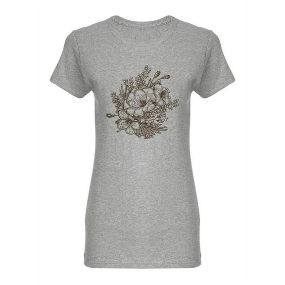 Hand Drawn Flowers T-Shirt Women -Image by Shutterstock, Female XX-Large