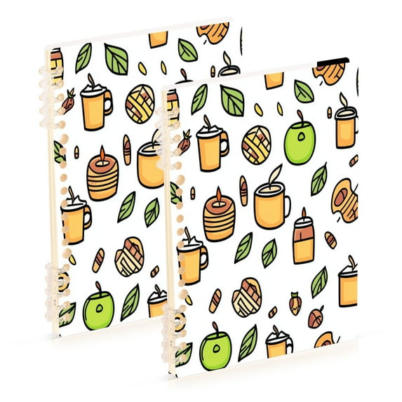 Hand Drawn Food Elements 2-Piece A5 PP Notebooks, Adjustable Rings, 80g Paper, Diary Set