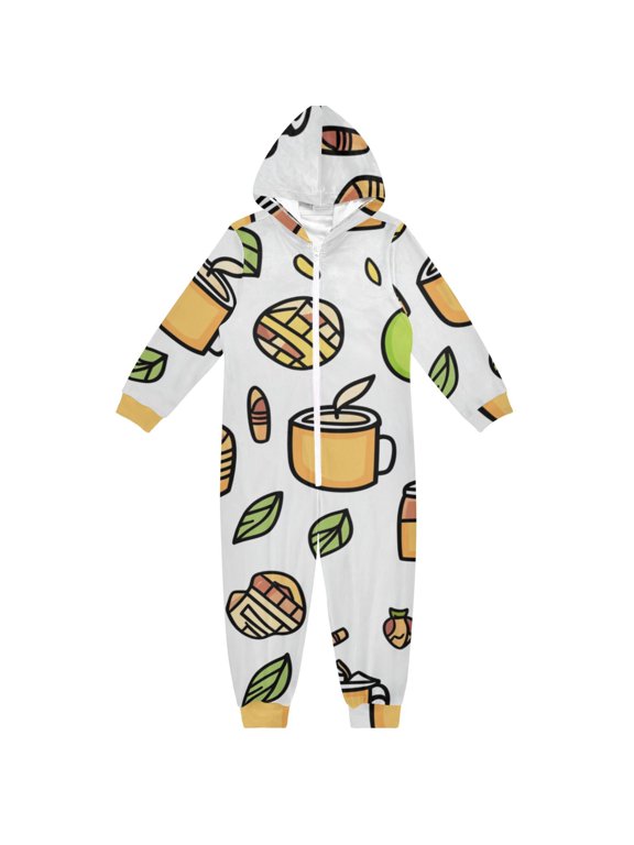 Hand Drawn Food Elements One Piece Pajamas Soft Jumpsuit Cozy Sleep and Play Romper Zipper and Pockets 4T