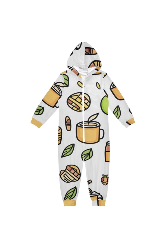 Hand Drawn Food Elements One Piece Pajamas Soft Jumpsuit Cozy Sleep and Play Romper Zipper and Pockets 4T