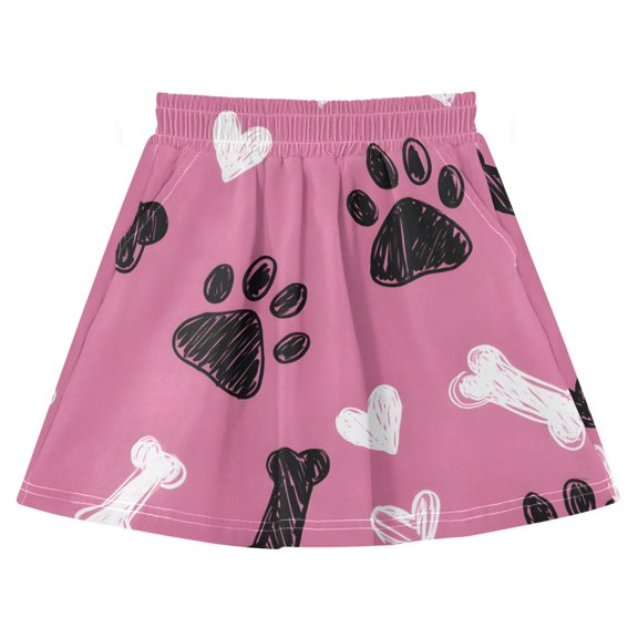Hand Drawn Footprint Pattern Cotton Skirt Built-in Liner Elastic A-Line Flared Skirt with Pockets