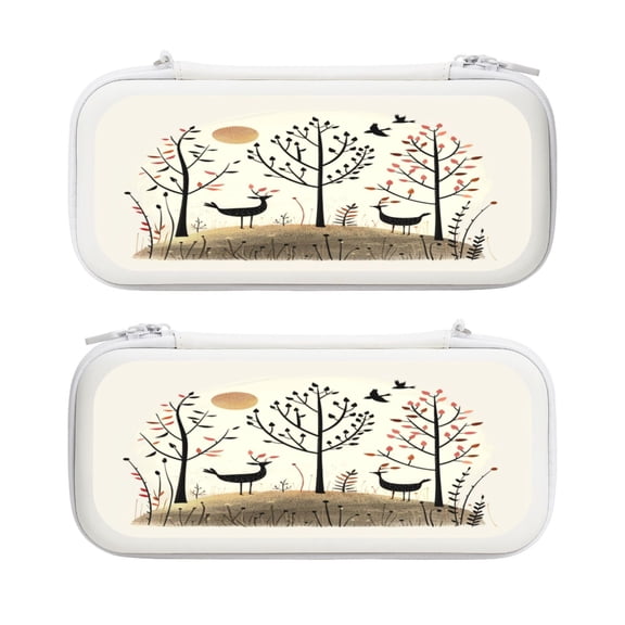 Hand Drawn Forest, Carrying Case For Nintendo Switch & OLED Version, Eva Lightweight Shockproof Protective Pouch Case for Game Console & Accessories with 10 Game Card Slot & Wristband, White