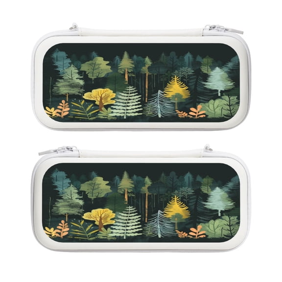 Hand Drawn Forest, Carrying Case For Nintendo Switch & OLED Version, Eva Lightweight Shockproof Protective Pouch Case for Game Console & Accessories with 10 Game Card Slot & Wristband, White