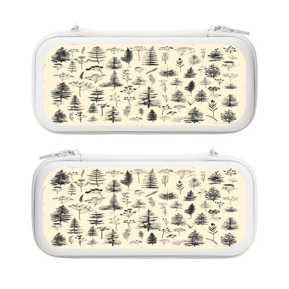 Hand Drawn Forest, Carrying Case For Nintendo Switch & OLED Version, Eva Lightweight Shockproof Protective Pouch Case for Game Console & Accessories with 10 Game Card Slot & Wristband, White