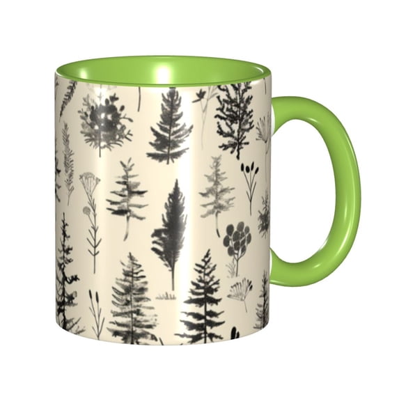 Hand Drawn Forest Coffee Mug Fun Custom Ceramic Mugs 11oz Green
