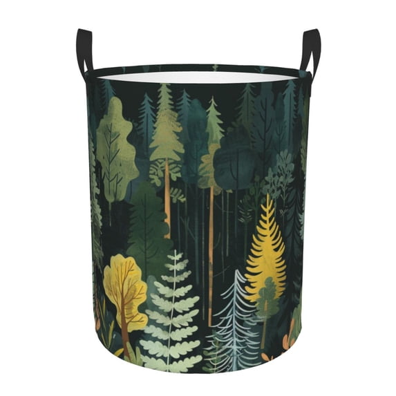 Hand Drawn Forest Laundry Hamper Medium Storage Basket/Toy Organizer/Dirty Clothes Bucket