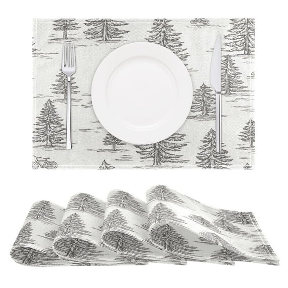 Hand Drawn Forest Placemats Set of 6 Coffee Mats, Non Slip Backing 18x12 Inch for Home and Restaurants