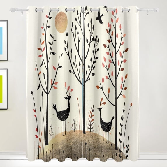 Hand Drawn Forest Room Blackout Cutrains Original Design Summer Thermal Insulated Curtain for Home, Living Room, Bedroom, Offices, Kitchen 84 x 55 Inch x 2 Panels