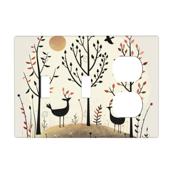 Hand Drawn Forest Switch Cover Decorative Wall Plate 3-Gang 2-Toggle 1-Duplex Standard Size