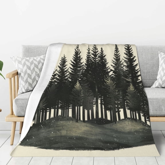 Hand Drawn Forest Throw Blanket for Stylish Warm Winter Cabin Ultra-Soft Micro Fleece Blanket, Premium Microfiber, Silky Soft, Plush, Warm and Lightweight for Couch, Sofa, Bed - 80"X60"