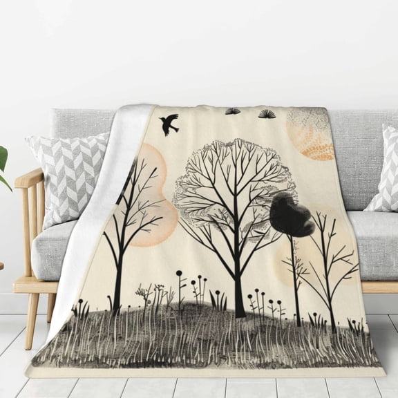 Hand Drawn Forest Throw Blanket for Stylish Warm Winter Cabin Ultra-Soft Micro Fleece Blanket, Premium Microfiber, Silky Soft, Plush, Warm and Lightweight for Couch, Sofa, Bed - 60"X50"
