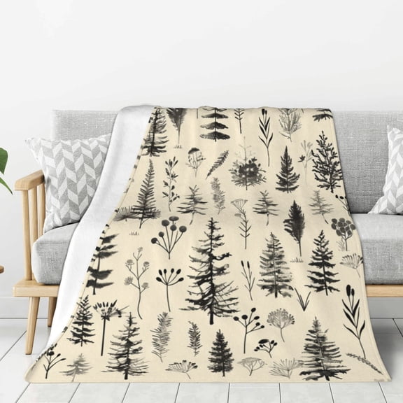 Hand Drawn Forest Throw Blanket for Stylish Warm Winter Cabin Ultra-Soft Micro Fleece Blanket, Premium Microfiber, Silky Soft, Plush, Warm and Lightweight for Couch, Sofa, Bed - 40"X30"