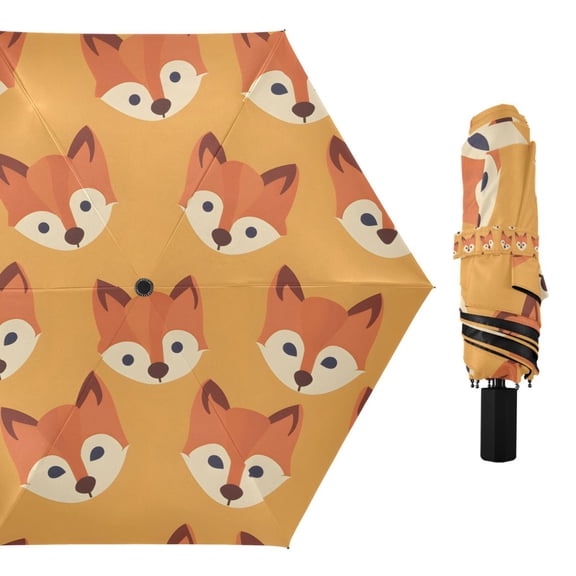 Hand Drawn Fox Face Compact Sun Umbrella Windproof Travel Umbrellas for Rain Strong Portable UV Protection