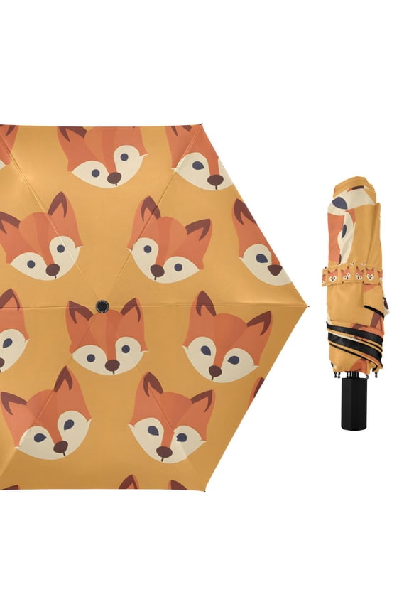 Hand Drawn Fox Face Compact Sun Umbrella Windproof Travel Umbrellas for Rain Strong Portable UV Protection