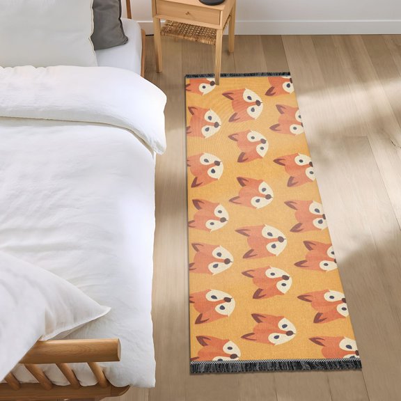 Hand Drawn Fox Face Runner Area Rug 2x6 Soft Non-Slip Washable Bedside Carpet for Hallway Bedroom Living Room Home Decor