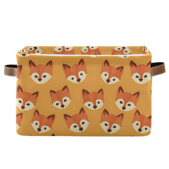 Hand Drawn Fox Face Storage Bins with Handle Fabric Organizer Basket Foldable Box 1 Pack 14.2x10.2x8.3