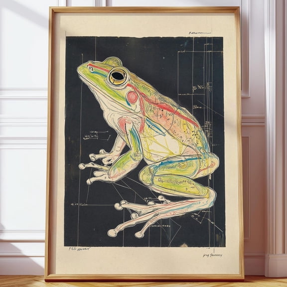 Hand Drawn Frog Anatomy Poster - Retro Vintage Scientific Illustration For Nature Lovers, Biology Enthusiasts, Minimalist Home Wall Art Deco Wall Art, Modern Wall Decor, 8x12 UNFRAMED