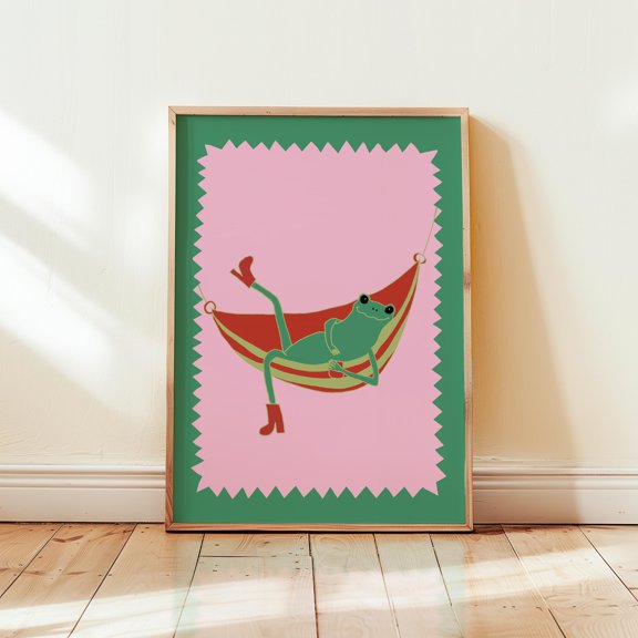 Hand Drawn Frog Nursery Print: Retro Kids Room Wall Decor, Poster Only