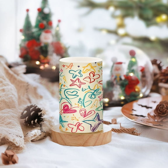 Hand Drawn Graffiti Style Set of 2 Flameless LED Candles Remote and Timer Indoor Outdoor