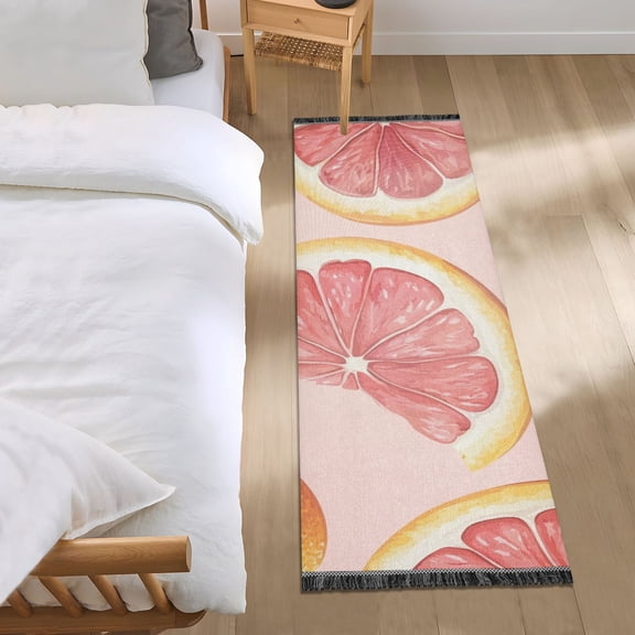 Hand Drawn Grapefruit Slice Bedside Runner Rug 2'x 6' Non Slip Carpet Floor Mat Area Rug