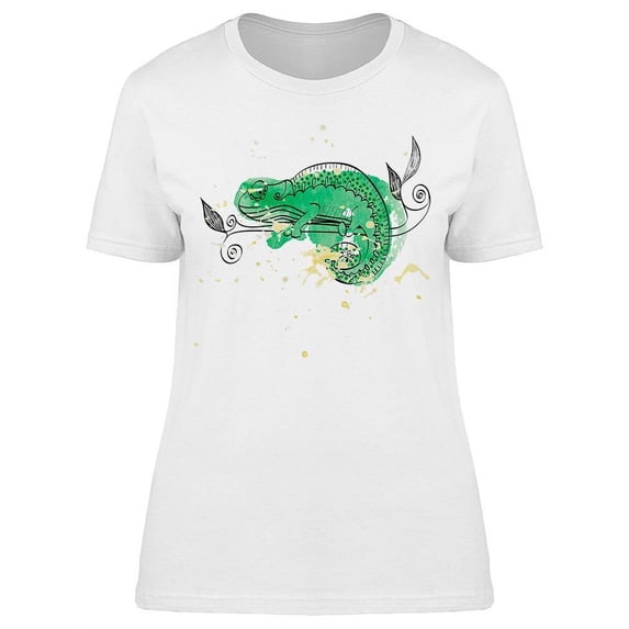 Hand Drawn Green Chameleon T-Shirt Women -Image by Shutterstock, Female 3X-Large