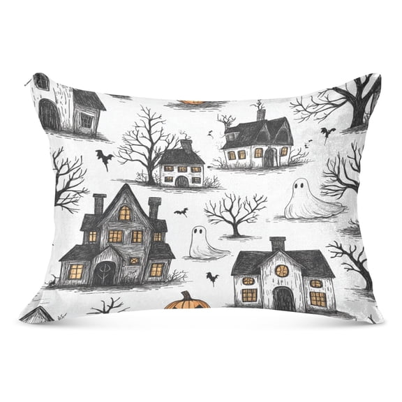 Hand Drawn Halloween Soft Plush Pillow Cover, Zippered Design, Comfortable for Bedroom and Sofa