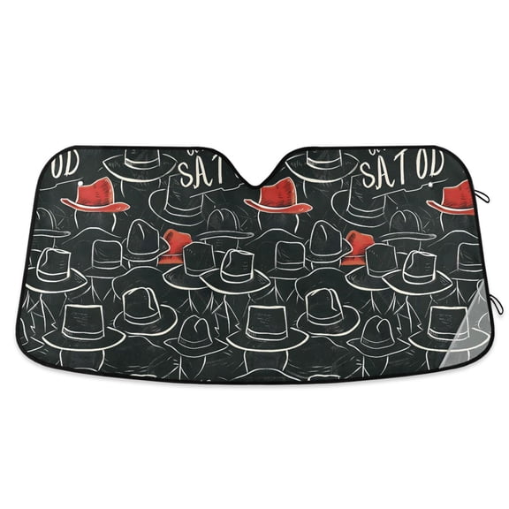 Hand Drawn Hats Car Windshield Sun Shade Foldable Car Front Window Visor Heat and UV Protection 53x23.5