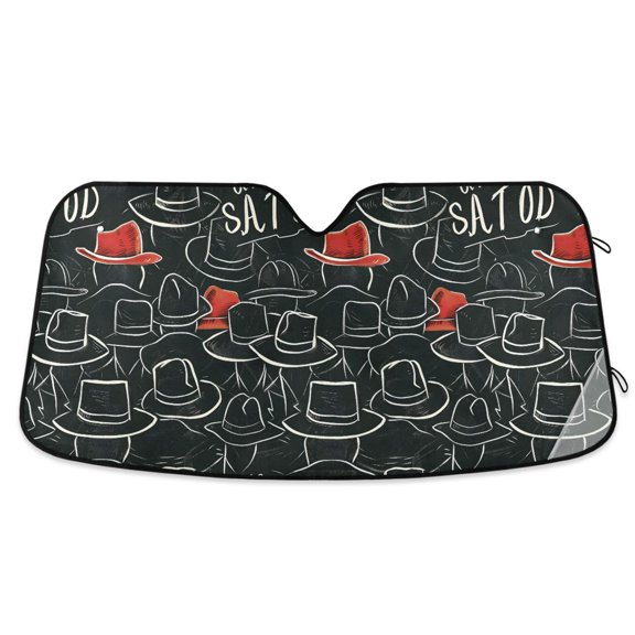 Hand Drawn Hats Car Windshield Sun Shade Foldable Car Front Window Visor Heat and UV Protection 55x27.6
