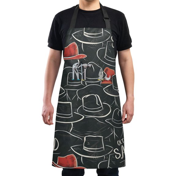 Hand Drawn Hats Kitchen Apron with 2 Pockets Adjustable waterproof Cooking Aprons for Women Men Chef