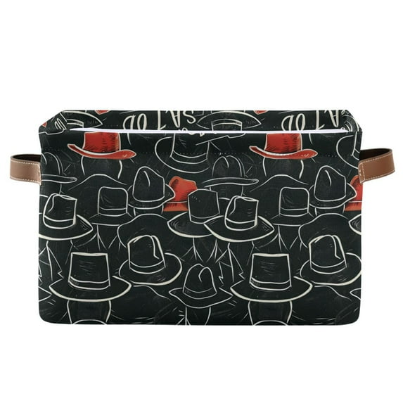 Hand Drawn Hats Storage Bins with Handle Fabric Organizer Basket Foldable Box 1 Pack 14.2x10.2x8.3