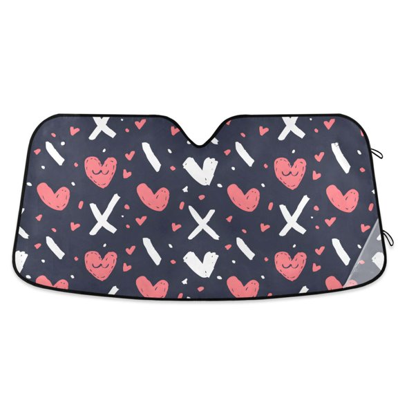 Hand Drawn Heart Car Windshield Sun Shade Foldable Car Front Window Visor Heat and UV Protection 53x23.5