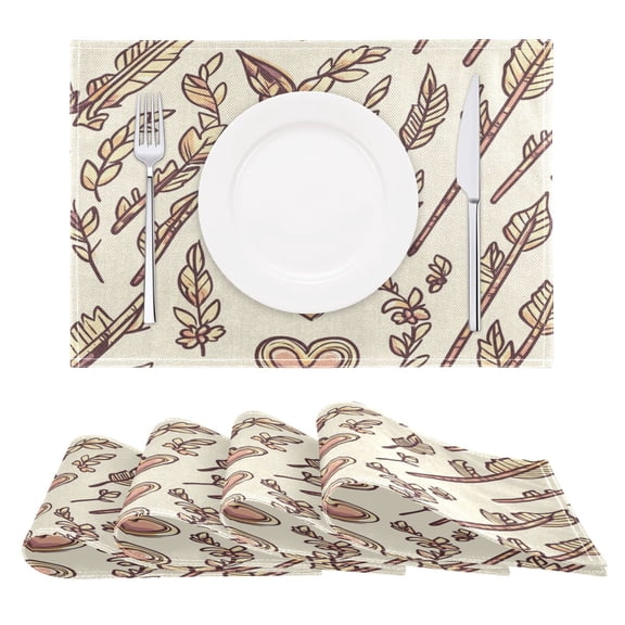 Hand Drawn Heart Shape Reversible Placemat Non Slip Coffee Mat 18x12 Inch for Dining, Kitchen, Coffee