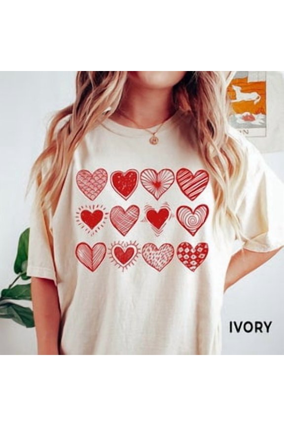 Hand Drawn Hearts Spring Love Graphic T-Shirt