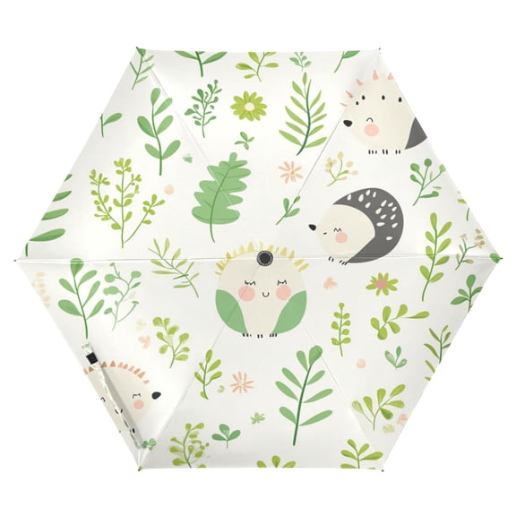Hand Drawn Hedgehog Pattern Folding Umbrella UV50+ Waterproof Sun Protection Auto Open Close Compact Fiberglass Frame