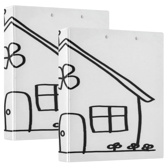 Hand Drawn House 12.4x10.6in PVC Round Ring Binder, D-Ring 3-Hole, Metal Clip, 200 Sheets