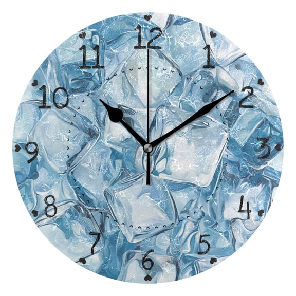 Hand Drawn Ice Cubes Summer Round Wall Clock Silent Analog Battery Operated Black Pointer Home Decor 9.84" Diameter