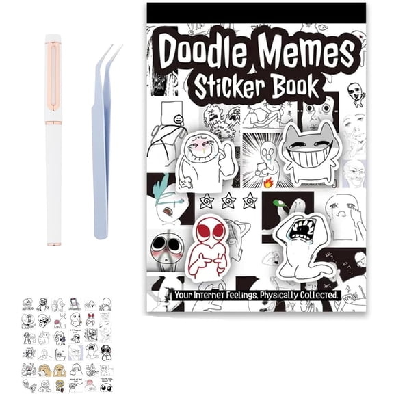 Hand-Drawn Internet Sticker Book – Waterproof Vinyl Decals for Journaling, Mood Expression, and Aesthetic Decor, No-Repeat Design