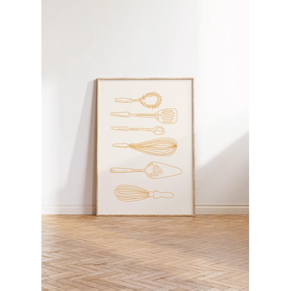 Hand Drawn Kitchen Utensils Trendy Kitchen Wall Art, Stretched Canvas Size 16x24