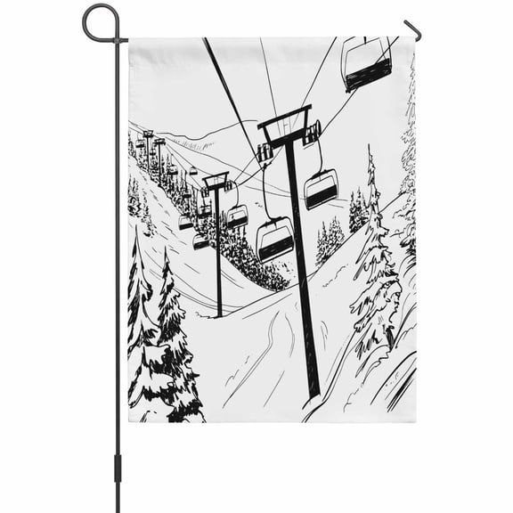 Hand Drawn Landscape Garden Flag 12 x 18 Inches, Cable Cars Mountain Forest Weather Proof Outdoor Patio Flags Double Sided Small Garden Decoration for Yard Outside Home
