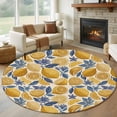 thumbnail image 1 of Hand Drawn Lemon Round Area Rug 5Ft Washable Circle Rugs for Living Room Bedroom, Blue Leaves Summer Botanical Retro Non-Slip Carpet Floor Mats Indoor Outdoor Carpet Runner Aesthetic Home Decor, 1 of 8