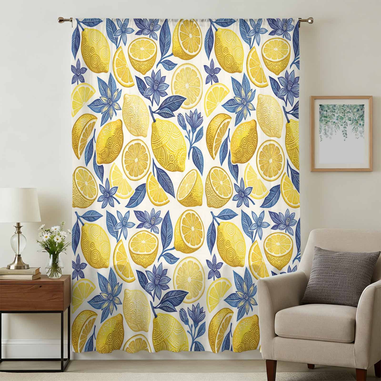 Hand Drawn Lemon Sheer Curtains 108
