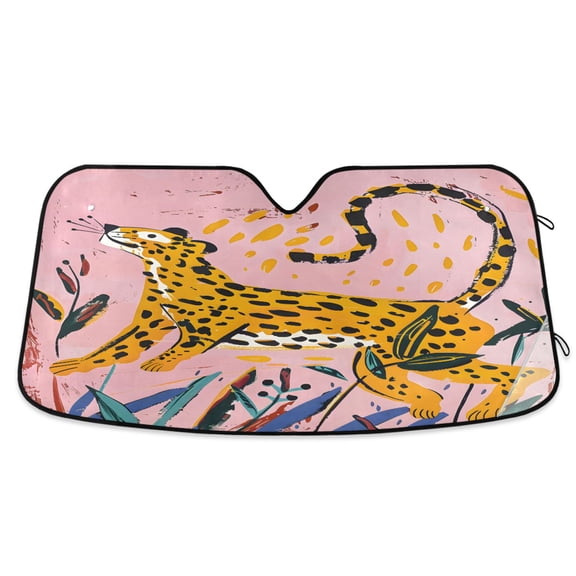 Hand Drawn Leopard Car Windshield Sun Shade Foldable Car Front Window Visor Heat and UV Protection 53x23.5
