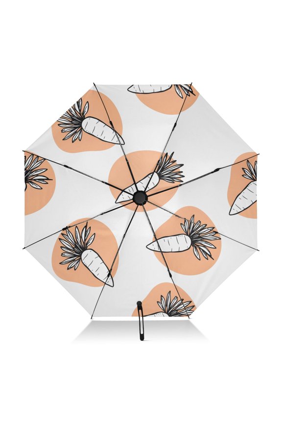 Hand Drawn Line Radish Pattern Umbrella Folding Sun Umbrella Travel Auto Open Close Large UV50+ 40in
