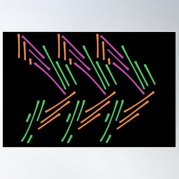 Hand Drawn Linear Funky Zig Zag Pattern On Black Poster Wall Art, Modern Wall Decor For Living Room Bedroom, 24x36 UNFRAMED