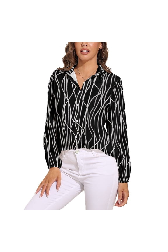 Hand Drawn Lines Long Sleeve Blouse Woman Streetwear Casual Shirts Summer Oversize Woman Streetwear Clothing Birthday Present