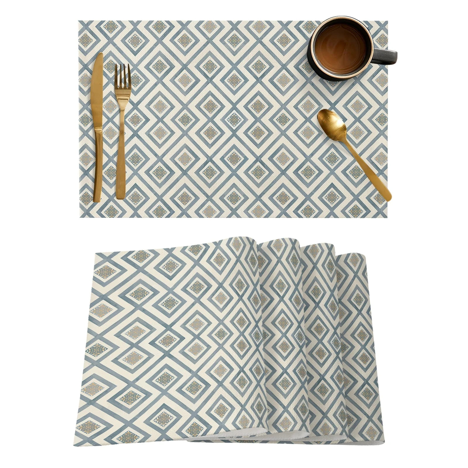 HandDrawn Lines Rhombus Geometry Placemat for Dining Table Tableware